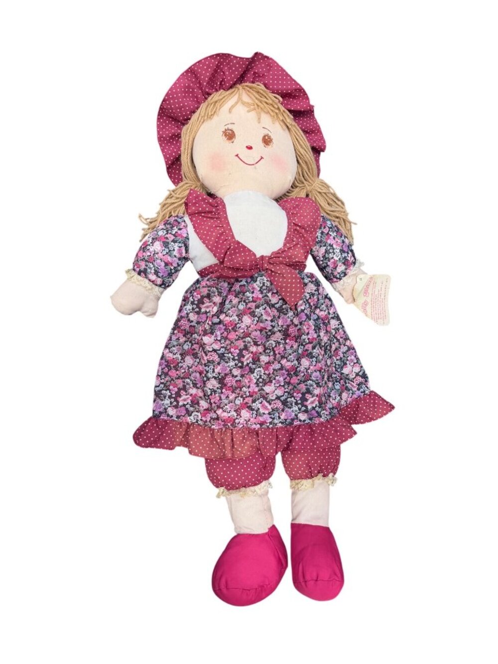 Holly Mine Rag Doll With Floral Dress & Polka Dot Hat - Vintage Plush 18" Handma